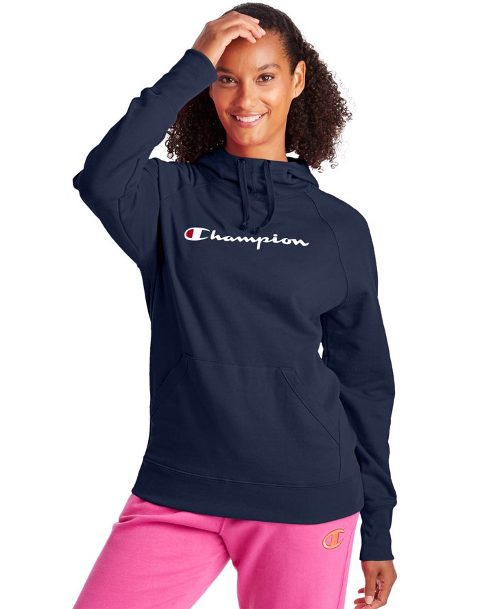 Champion Powerblend Fleece Script Logo - Naisten Laivastonsininen Huppari - Suomi 5674132-ZF